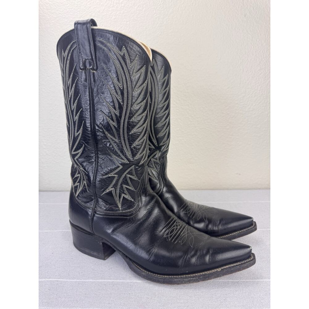 Men’s Vintage Nocona Leather Western Cowboy Boots 3277 Pointed Toe Black 10.5 D